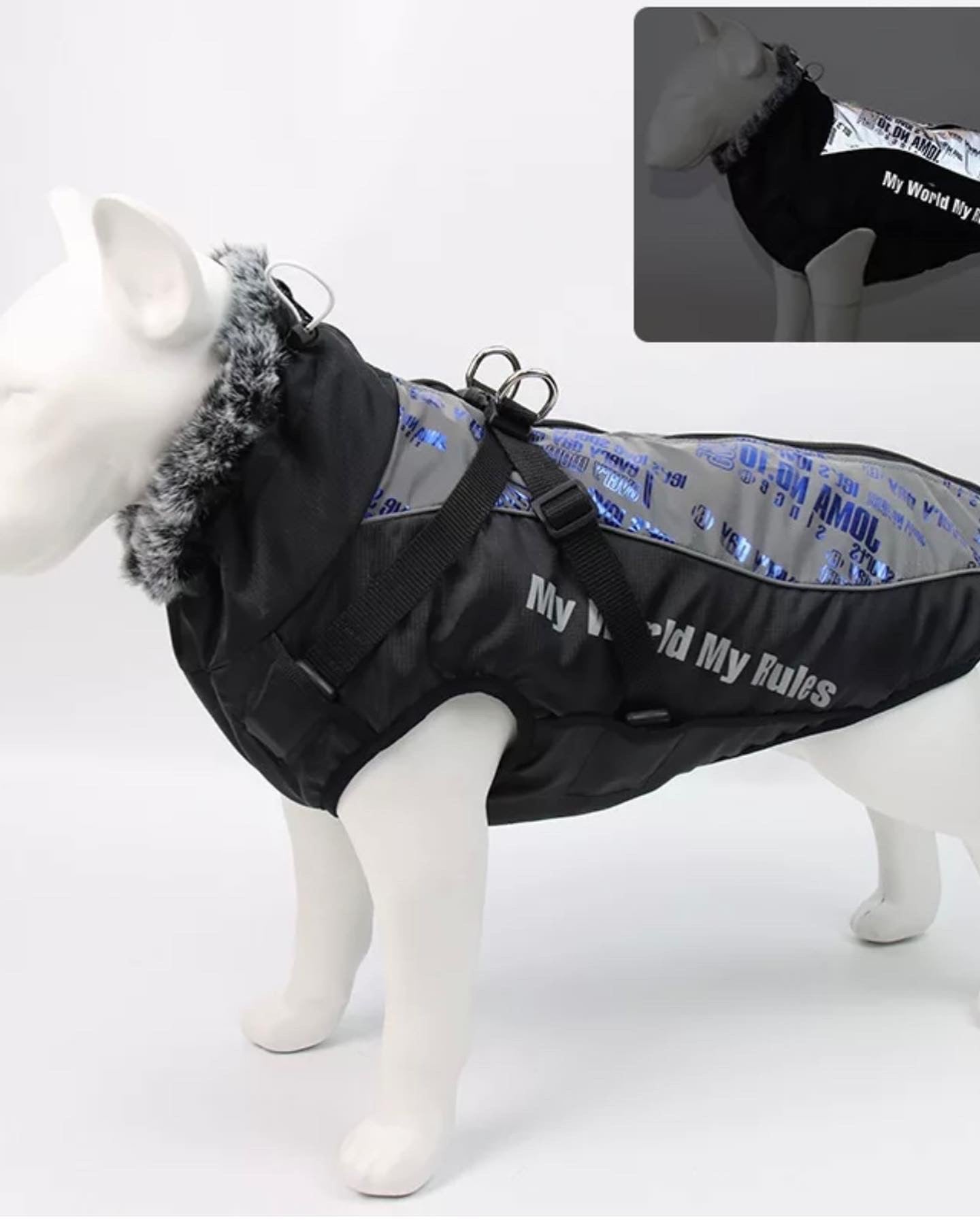 Winter , waterproof raincoat with harness