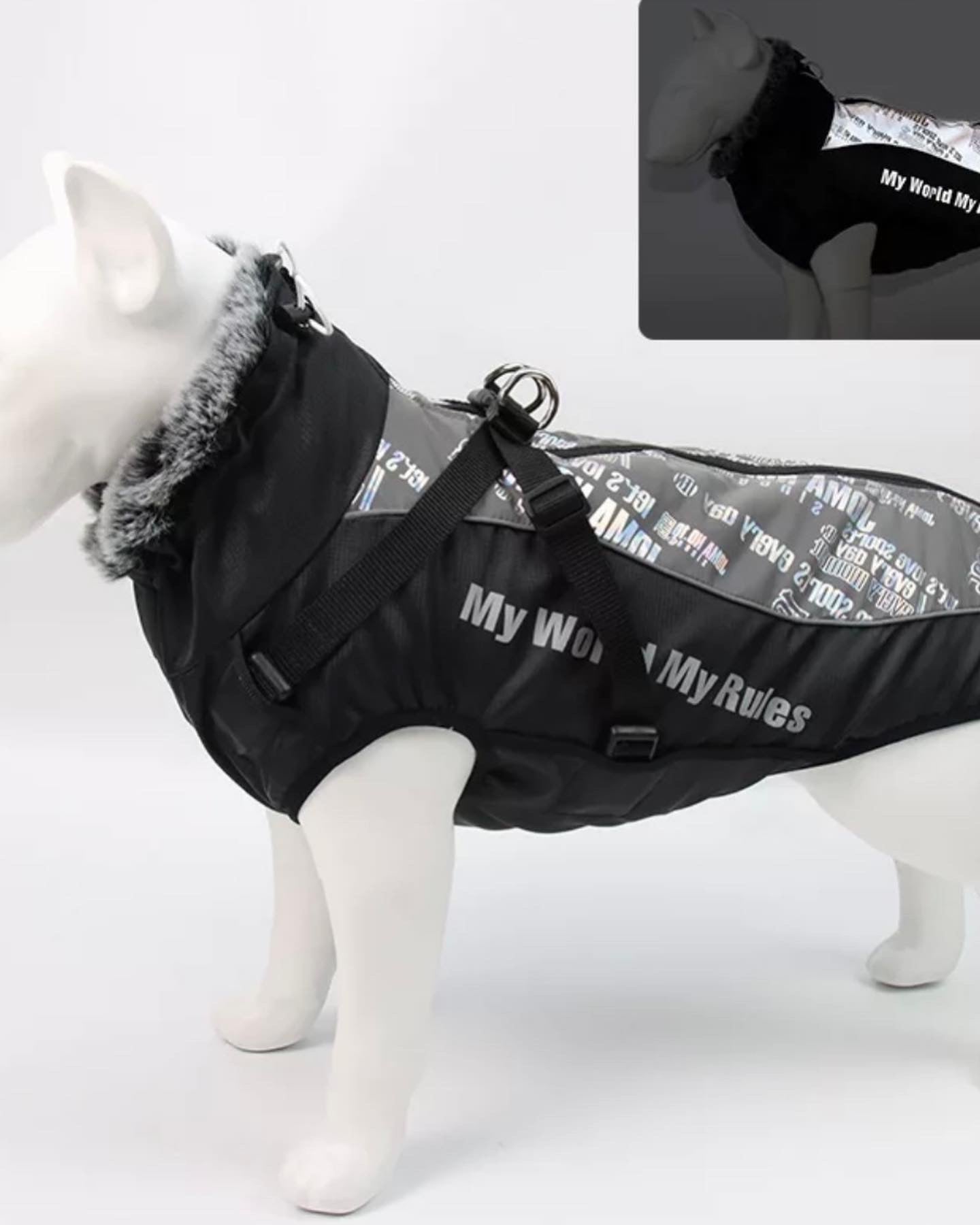 Winter , waterproof raincoat with harness